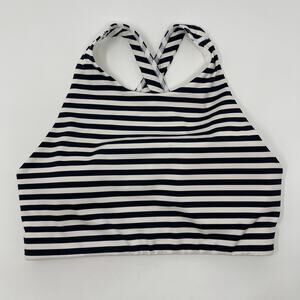 Athleta Navy Blue White XSmall Striped High Neck Mudra Sports Bra Cut Out Back